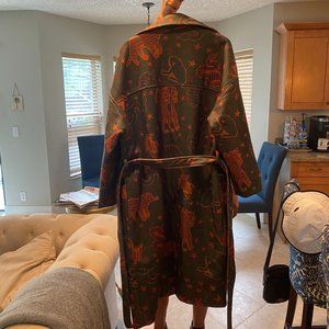 Farm Rio Green Animal Sky Wool Trench Coat